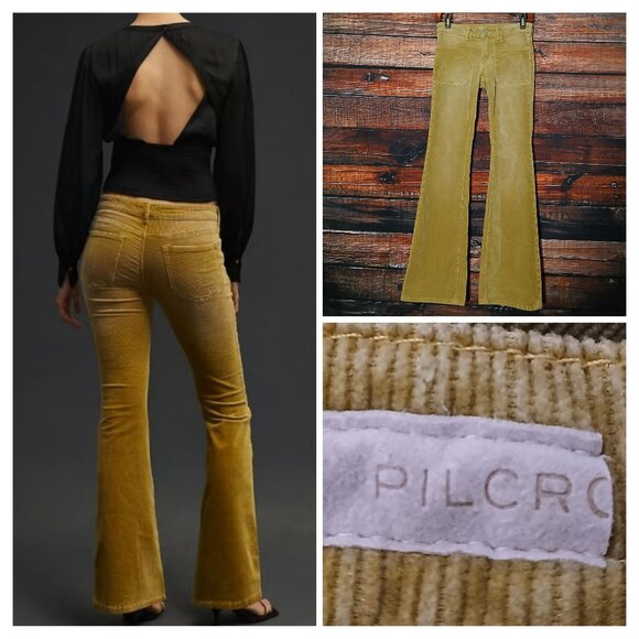 Pilcro Pants - Pilcro Anthropologie Corduroy Pants Size 24 The Icon Flare Leg Chartreuse Gold